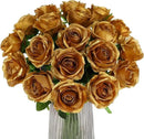 Gold Fake Roses Artificial Flowers - 10 Pcs Fake Artificial Roses Silk Flowers with Stems for Home Wedding Hotel Office Centerpiece Decor by CozyNest Decor