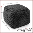 Casafield Square Pouf Ottoman, Black - 18.5" W x 18.5" D x 14.5" H Cotton Knit Foot Stool - Boho Floor Pouffe for Living Room, Bedroom, Home Office by CozyNest Decor