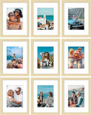 Vittanly 9x12 Picture Frames Set of 9, Shatter Resistant Plexiglass, Display 6x8 Pictures with Mat or 9x12 without Mat, Photo Frames for Wall or Tabletop, Engineered Wood, OAK by CozyNest Decor