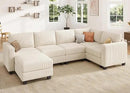 HONBAY U-Shaped Corduroy Sectional Couch with 6 Seaters Modular Sectional Sofa with Storage Ottoman Sectional Couches for Living Room, Beige by CozyNest Decor