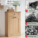 Tilt Out Laundry Hamper Cabinet, 10 Gallon Farmhouse Trash Can Cabinet with Drawer, Hidden Wood Garbage Can Bin Cabinets with Laundry Storage Basket for Bathroom, Kitchen, Natural by CozyNest Decor