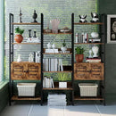 IRONCK Industrial Bookshelf and Bookcase with 2 Louvered Doors 5 Tiers Triple Wide Display Shelf with Storage Cabinet for Living Room Home Office by CozyNest Decor