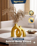 Hug Donut Decorative Vase Set - Golden Modern Classic Transitional Style Vases Home Decor, Matte Ceramic Decorations for Living Room Shelf, Bookshelf Mantle Entryway Table or Console Décor (Gold) by CozyNest Decor