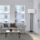GLOBE Electric 67046 58" Floor Lamp, Matte Black Finish, White Linen Rectangular Shade, Modern Geometric Cutout Design, E26 Base by CozyNest Decor