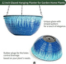 12 inch Hanging Planters for Indoor Outdoor Plants, 2 Pack Large Hanging Flower Pots with Drainage Holes and Chain, Glazed Hanging Baskets for Home Garden Decoration (Blue Flow Glaze) by GreenHaven Gardens
