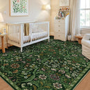 Floral Washable 6x9 Area Rug，Dark Green Boho Rugs for Living Room, Soft Low-Pile Non-Slip Stain Resistant & Non-Shedding Carpet for Bedroom, Dining Room, Office, Entryway, Nursery by TinyTreasures Baby Boutique