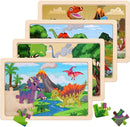 Wooden Puzzles Dinosaur Toys for Kids Ages 3-5, Set of 4 Packs with 20-Piece Wood Jigsaw Puzzles, Preschool Educational Brain Teaser Boards for Boys and Girls 3 4 5 6 Years Old by TinyTreasures Baby Boutique