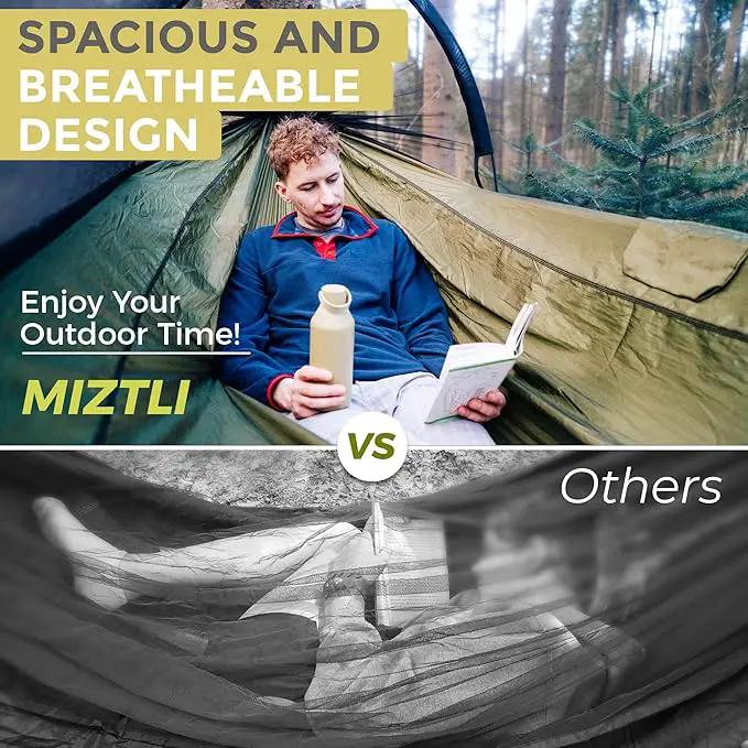 Miztli Camping Hammock -Portable Hammock w/Spacious Net & Tree Straps w/Adjustable Loops, Double and Single Hammock for Outdoor, Indoor, Hiking and Travel, photo 3 of 7