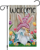 Welcome Easter Gnome Garden Flag 12x18 Double Sided Burlap, Funny Bunny Floral Small Yard Flag Banner for Holiday Farmhouse Outdoor Decor (ONLY FLAG) by CozyNest Decor