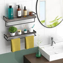 Meangood Floating Shelves Wall Mounted Set of 2, Wall Shelf with Towel Bar Rustic Wood Wall Storage Shelves for Bedroom,Living Room,Bathroom, Kitchen Pine by CozyNest Decor
