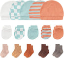 Newborn Baby Boy Girl Caps Mittens Socks Set Cotton Baby Essentials Accessories (Hats+Gloves+Socks) by TinyTreasures Baby Boutique