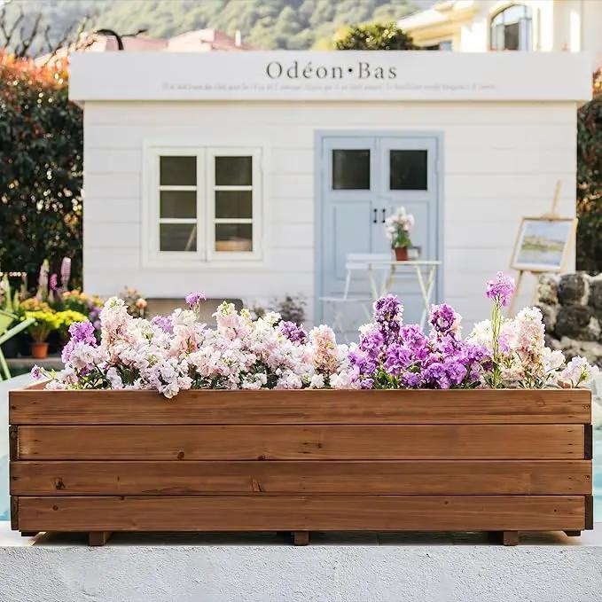 Wooden Raised Garden Bed Planter Box – Fir Wood Outdoor Vegetable, Herb & Flower Box with Drainage Holes – 47.24"x15.75"x12.6", Rot-Resistant, for Patio, Yard, Balcony, photo 3 of 6