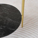 Round Glass End Table, Mid-Century Modern Design Sofa Table for Living Room, D18 x H23 in, 2-Tier Structure, Grey Glass Top and Black Marble Shelf, Sleek Conical Legs with Gold Finish Frame by CozyNest Decor