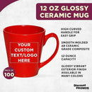 DISCOUNT PROMOS Custom Glossy Ceramic Latte Coffee Mug 12 oz. Set of 100, Personalized Bulk Pack - Perfect for Tea, Espresso, Cappuccino, Hot Cocoa - Red by CozyNest Decor