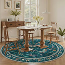 4ft Washable Round Rug - Bug Rugs for Living Room Non-Slip Low Pile Soft Ultra-Thin Machine Washable Circle Carpet for Bedroom, Entryway, Nursery, Kitchen, Home Office (4' Round Teal) by TinyTreasures Baby Boutique