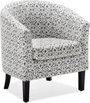BELLEZE Accent Barrel Chair, Linen Round Chair Club Tub Sofa Corner Chair with Flared Legs and Cozy Soft Padding for Living Room Bedroom Waiting Room - White & Brown by CozyNest Decor