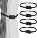 Fenghuangwu 4Pack Magnetic Curtain Tiebacks – Bohemian Style Handmade Woven Tie-Backs for Drapes,Elegant Exquisite Knot Holdbacks,Outdoor Boho & Modern Home Decor（Black by CozyNest Decor