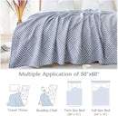 jinchan Boho 100% Cotton Blanket Muslin 50x60 Inches Lightweight 3-Layer Geometric Square Striped Pattern Reversible Quilt Throw Soft Breathable Comfy All Seasons for Couch Bed Decor, Blue by CozyNest Decor