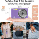 Digital Camera, FHD 4K 44MP Digital Camera, 16X Digital Zoom, Digital Point and Shoot Camera with 3-LED Fill Lights, 64GB SD Card, Compact Camera for Kids Teen Boys Girls, Purple by TinyTreasures Baby Boutique