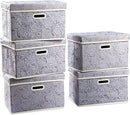 PRANDOM Foldable Storage Bins with Lids [5-Pack] Fabric Decorative Storage Box Cubes Organizer Containers Baskets with Cover Handles Divider for Bedroom Closet Living Room Grey 14.9x9.8x9.8 Inch by TinyTreasures Baby Boutique
