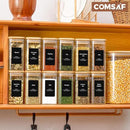 ComSaf 12Pcs Glass Spice Jars with Bamboo Lid, 10oz Airtight Square Containers with 275 Black Lables, Empty Seasoning Jars for Spice Salt Sugar by CozyNest Decor