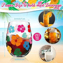 Sliner 2 Pack 17oz Summer Hawaiian Stemless Wine Glasses Aloha Stemless Wine Glass Luau Colorful Flowers Leaves Tumbler Cups for Hawaiian Tiki Party Supplies Birthday Gift by CozyNest Decor