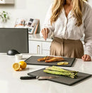 SMIRLY Plastic Cutting Board Set with Holder 3 Pieces, Non-Slip Dishwasher Safe Chopping Boards for Kitchen, Dark Grey by CozyNest Decor