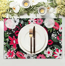 Happy Valentine's Day Placemats Set of 4 Valentine Flowers Love Heart Place Mats Pink Red White Floral Linen Table Mats Seasonal Black Placemat for Anniversary Wedding Party Kitchen Dining Decor by CozyNest Decor
