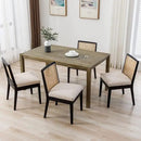VESCASA Upholstered Dining Chairs with Square Wooden Rattan Back, Armless Padded Linen Cushion Dining Chairs with Wood Legs for Dining Room, Kitchen, Set of 4, Black Frame by CozyNest Decor