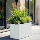 Galvanized Steel Rectangular Planter, 16"x 12"x 12" Small Planters for Outdoor Plants, White Outdoor Planter with Drainage Holes by GreenHaven Gardens