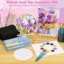 Date Night Painting Kit, 62 Pcs Detail Paint Brushes Canvas Panels with Wood Easel 12 Colors Acrylic Paint, Circular Canvas Art Aprons Sip and Paint Supplies for Adults, Kids, and Beginner by TinyTreasures Baby Boutique