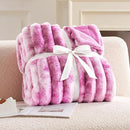 Cozy Bliss Faux Fur Throw Blanket for Couch, Cozy Warm Plush Striped Blanket for Sofa Bedroom Living Room,50 * 60 Inches Tie-dye Pink by CozyNest Decor