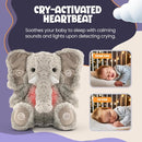 Gemma Joy Bedtime Baby Soothers for Sleep, Cry Activated Heartbeat Stuffed Animal for Baby, Newborn, Calming Light, Lullaby Music, White Noise, Shush and Mother’s Heartbeat - (Elephant, Rechargeable) by TinyTreasures Baby Boutique