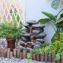 4-Tier Rock Water Fountain Outdoor Waterfall Garden Decor, 23.4" Cascading Waterfall With LED Lights for Patio, Lawn, Backyard, and Home, Faux Stone Design by GreenHaven Gardens