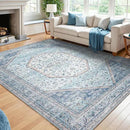 DCX Machine Washable Blue and Beige Area Rugs 5x7, Non Slip Stain Resistant Vintage Floral Rug for Living Room Bedroom Nursery, Soft Low Pile Large Carpet by CozyNest Decor