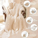 Chunky Knit Blanket - Luxury Soft Cozy 60 * 80 Throw Blanket,100% Woven Blanket Rope Knot Throw Blanket for Couch, Sofa, Home Decor, Gift - Machine Washable（Cream） by CozyNest Decor