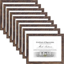 Vittanly 8.5x11 Picture Frames Set of 9, Shatter Resistant Plexiglass, Display 6x8 Pictures with Mat or 8.5x11 without Mat, Photo Frames for Wall or Tabletop, Engineered Wood, Brown by CozyNest Decor