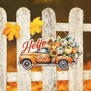 Hello Fall Wood Hanging Truck Decoration, Autumn Wooden Signs, Rustic Thanksgiving Decoration, Home Interior And Exterior Decor, Autumn Harvest Thanksgiving Home Decor