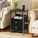 Furologee Nightstand Set of 2, Black Oak, with Charging Station and USB Ports, Side Tables with 2 Fabric Drawers, Bedside Tables with Storage Shelf & Hooks, for Living Room/Bedroom by CozyNest Decor