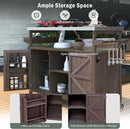 Farmhouse Solid Wood Grill Table with Stainless Steel Top, Outdoor Rolling Bar Cart & Storage Cabinet with Spice & Towel Rack, Outdoor Kitchen Island with Internal Storage Rack, Dark Brown by CozyNest Decor