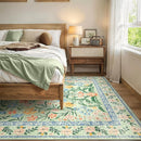 Wonnitar 10x14 Machine Washable Area Rugs, Green Floral Large Rugs for Living Room, Ultra-Thin Foldable Boho Flower Print Bedroom Carpet for Dorm Apartment Office by TinyTreasures Baby Boutique
