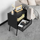 Lerliuo Rattan Nightstand, Side Table with Drawer Open Shelf, Cane Accent Bedside End Table with Solid Wood Legs, Mid Century Modern Night Stand for Bedroom, Dorm and Small Spaces (Black) by CozyNest Decor