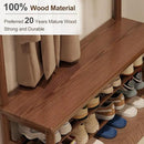 Coat Rack with Shoe Storage, Wooden Hall Tree with Bench, 11 Hooks and 2-Tier Storage Shelves, 3-in-1, Entryway Bench with Coat Rack (39.3"-Walnut) by CozyNest Decor