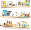 Pine Wood Nursery Book Shelves 3 Pack, Floating Ledge Shelves for Kids' Room, Bedroom, Bathroom, Long Floating Shelves for Wall, Natural by TinyTreasures Baby Boutique