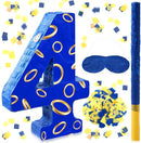 Number 4 Blue and Golden Rings Piñata for Kids Birthday Cartoon Theme Small Piñata with Blindfold Stick Confetti for Fiesta Cinco De Mayo Party Decor, 15.8 x 11 x 2.8 Inch by TinyTreasures Baby Boutique