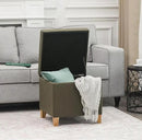 Adeco Fabric Storage Ottoman Bench with Solid Wood Legs, 17.7" Square Olive Green Leathaire Cube Foot Stool, Upholstered Button Tufted Vanity Chair with Hinged Lid for Living Room, Bedroom, Dorm by CozyNest Decor