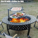 42 Inch Fire Pit with 2 BBQ Grills, Wood Burning Fire Pits for Outside with Lid & Fire Poker, BBQ& Outdoor Firepit & Round Metal Table 3 in 1 for Patio, Picnic, Party by GreenHaven Gardens