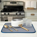 S&T INC. Dish Drying Mat, 16” x 18”, Absorbent Microfiber Kitchen Counter Mat, Dish Drying Pad for Dishes, Utensils, Pots and Pans, Large, Blue Stockinette by CozyNest Decor