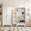 51" Kitchen Pantry Cabinet, Metal Storage Cabinet with 3 Adjustable Layer Shelves, 8 Door Shelves, Buffet Sideboard for Living Room, Kitchen, White by CozyNest Decor