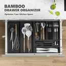 Kitchen Drawer Organizer Tray, Stackable Black Bamboo Drawer Organizer for Large Silverware, Utensils, Cutlery, Flatware, Junk, Dresser, Bathroom, 17" x 6" x 2.5" (Set of 2) by CozyNest Decor